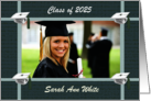 Photo Card, Graduation Announcement, Four Caps in Green & White, 2025 card