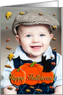 Pumpkins and Black Cat Photo Card, Happy Halloween card