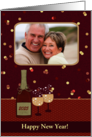 2025 New Year Photo Card, Bottle and Glasses with Bubbles card