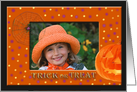 Halloween Photo Card, Spider with Web and Orange Jack O Lantern card