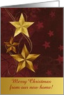 Three Gold Stars on Ruby Red Background, Merry Christmas, New Home card