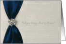 Maid of Honor Request, Navy Satin Ribbon with Jewel card