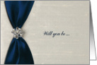 Bridesmaid Request, Navy Satin Ribbon with Jewel card