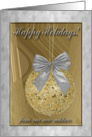 New Address, Gold Ornament with Silver Bow, Happy Holidays card