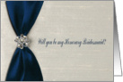 Honorary Bridesmaid Request, Navy Satin Ribbon Look with Jewel Look card