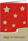 1st Happy Anniversary!, Gold Stars on Red, Employee Anniversary card