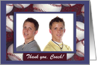 Thank you, Coach Photo Card, Baseballs on Red and Blue Design card