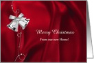 Merry Christmas from our new Home, Silver Bells on Red Satin Look card