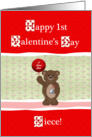 1st Valentine’s Day to my Niece, Bear with Balloon and Candy Kiss card