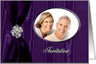 Wedding Invitation Photo Card, Purple Ribbon Look with Jewel on Moire card