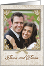 Wedding Invitation Photo Card, Gold Leave on Frame with Bow card