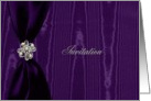 Wedding Invitation, Purple Ribbon Look with Jewel on Moire card