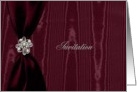 Wedding Invitation, Red Ribbon Look with Jewel on Moire card