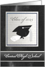 Cap & Diploma, Graduation Announcement, Silver & Black, Custom Text card