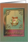 Flowered Ornament in Elegant Frame, Happy Holidays, Coral & Green card