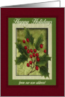 Holly Berry Branch, Happy Holidays from our new address card
