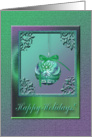 Flowered Ornament in Elegant Frame, Happy Holidays, Purple & Green card