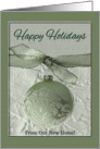 Green Ornament with Ribbon, Happy Holidays from our new home card