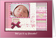 Bow and Hearts in Pink Photo Card, Will you be my Godmother? card