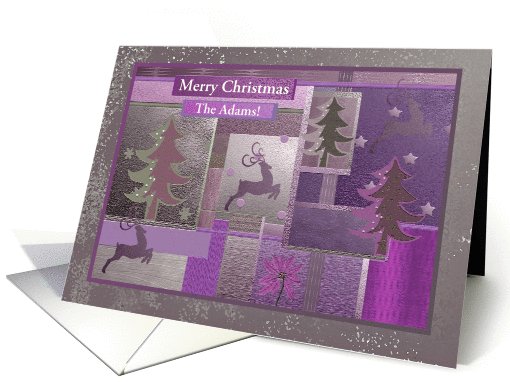 Reindeer and Tree Collage, Pink, Custom Text card (1008373)