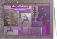 Reindeer and Tree Collage, Pink, Custom Text card