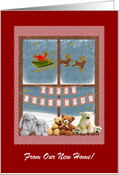 Stuffed Animals in a Christmas Window, From Our New Home card