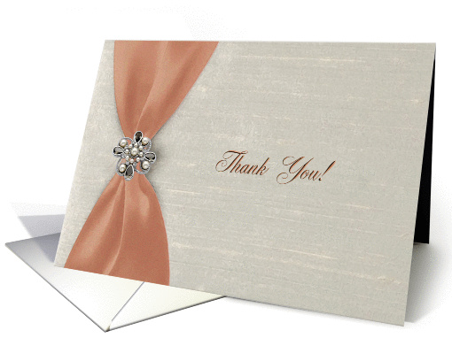 Coral Satin Ribbon with Jewel, Thank you to Bridesmaid card (1009279)