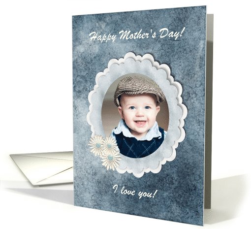 Mother's Day Photo Card, Oval Frame with Daisies, Blue card (1020463)