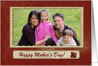 Mother’s Day Photo Card, Flower on Tan & Red Square Diamond Design card