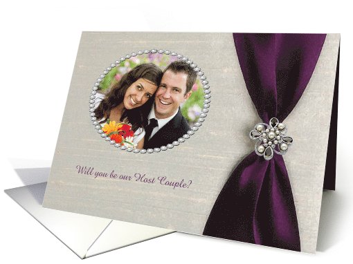 Host Couple, Plum Purple Satin Ribbon with Jewel, Photo card (1029591)