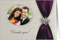 Thank you Host Couple, Plum Purple Satin Ribbon with Jewel, Photo Card