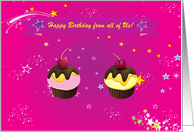 Happy Birthday from all of Us, Cupcakes with Stars, Custom Text card
