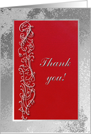 Thank you, Guests 80th Birthday Dinner, Elegant Red and Silver Design card