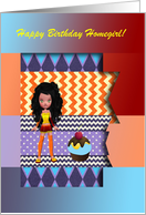 Happy Birthday Homegirl, Girl with Cupcake, Custom Text card