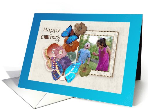 Mother's Day Photo Card, Butterflies & Buttons on Flowers card
