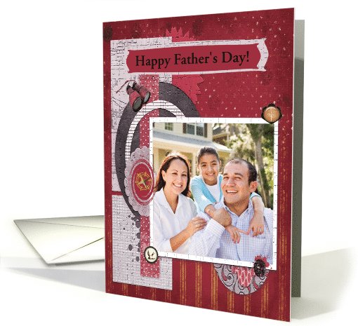 Father's Day Photo Card, Binoculars, Bird and a Tree, Custom Text card