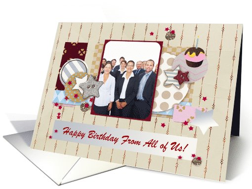 Happy Birthday From All of Us, Collage of Stars & Cupcake Photo card