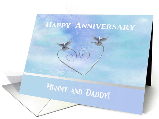Happy Anniversary Mummy & Daddy, Doves on Silver Heart card (1069343)