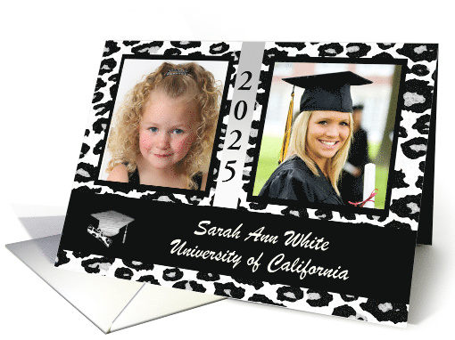 Cheetah Print Photo Card, Graduation Announcement, For Two Photos card
