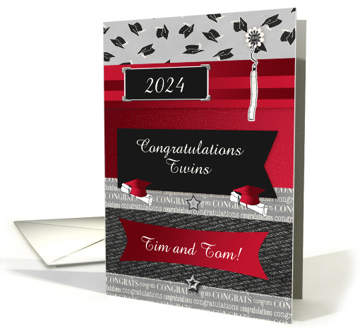 Graduation Congratulations for Twins, Cap & Diploma, Red,... (1088026)