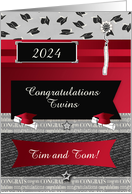 Graduation Congratulations for Twins, Cap & Diploma, Red, Custom Text card