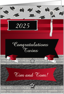 Graduation Congratulations for Twins, Cap & Diploma, Red, Custom Text card