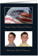 Eagle Close up with American Flag, Eagle Scout Award, Photo Card