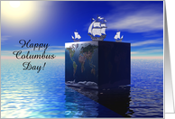 Columbus Day, Three ship on square world, Custom Text card