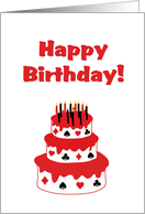 Bridge Themed Birthday, Cake with Diamonds, Hearts, Spades, and Clubs card