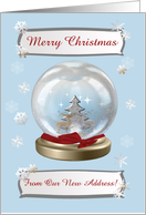Snow Globe Deer, Tree & Snowflakes, From Our New Home, Custom Text card