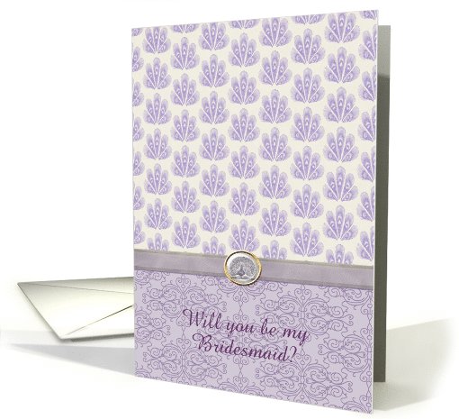 Peacock on Damask and Peacock Print, Bridesmaid, Custom Text card