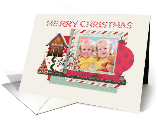 Grandmother, Candy Cane Merry Christmas, Gingerbread House, Photo card