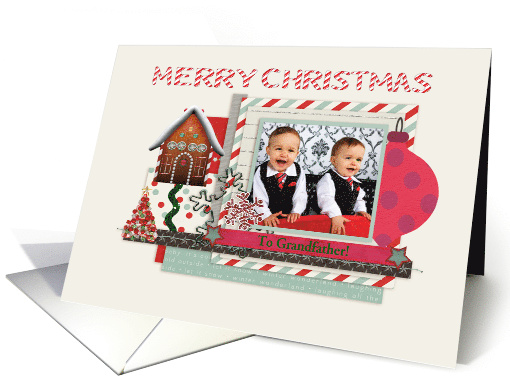 Grandfather, Candy Cane Merry Christmas, Gingerbread House, Photo card