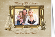 Golden Christmas Greetings Photo Card, From Our New Home card